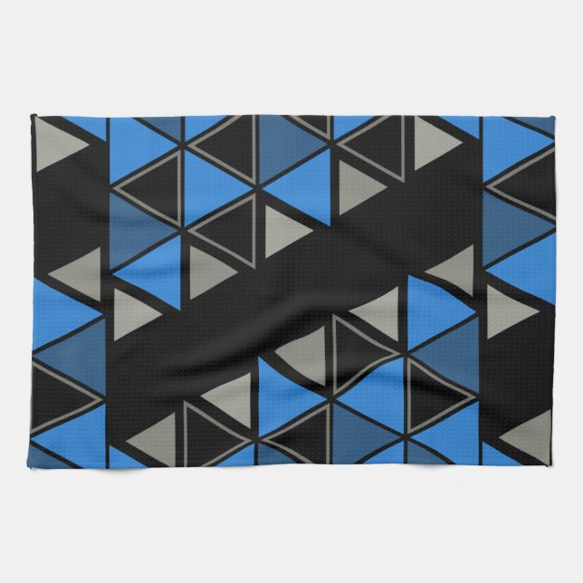 Retro Geometric Triangle Blue Silver Geschirrtuch (Horizontal)