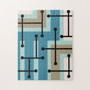 Retro Geometrie Art Maze Turquoise Gold Puzzle