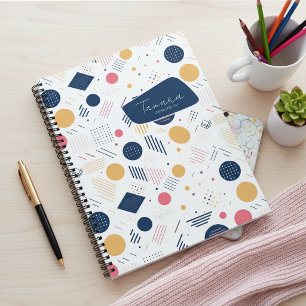 Retro-geometrische abstrakte Muster#6 Navy-Rosa ID Notizbuch