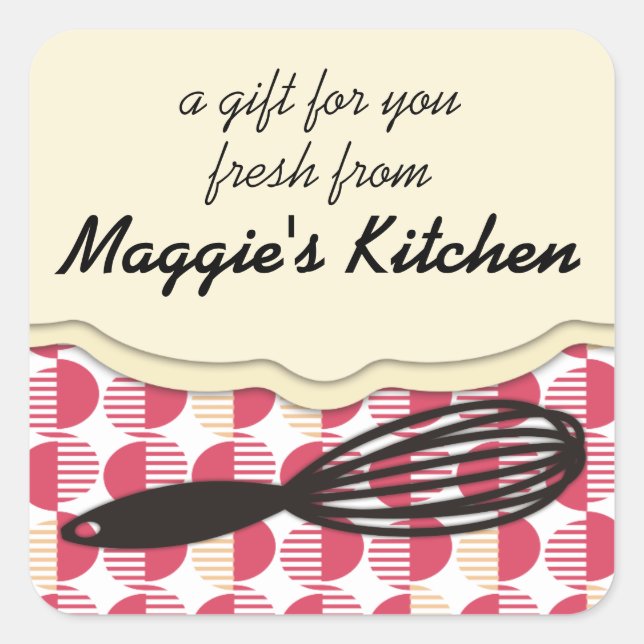 Retro-geometrische Backbäckerei Quadratischer Aufkleber (Vorderseite)