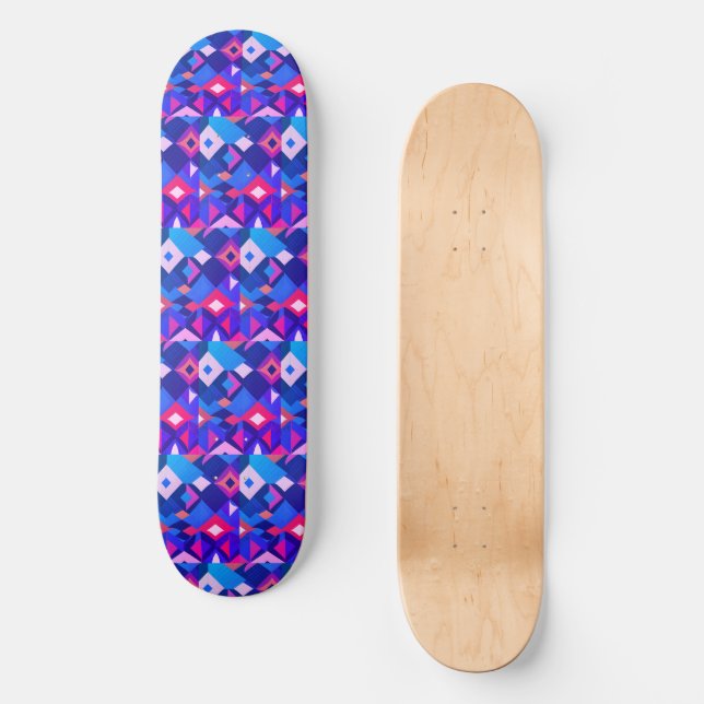 Retro Geometrische Diamanten in Purples und Pinks Skateboard (Vorderseite)
