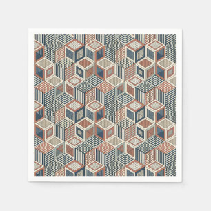 Retro-geometrische Dreiecke und Würfel-Illusionsmu Serviette