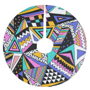 Retro-geometrische Formen: Farbige Vintage. Polyester Weihnachtsbaumdecke