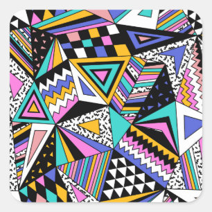 Retro-geometrische Formen: Farbige Vintage. Quadratischer Aufkleber