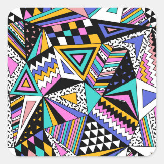 Retro-geometrische Formen: Farbige Vintage. Quadratischer Aufkleber