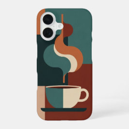 Retro-geometrische Kaffeetassenszene iPhone 16 Hülle