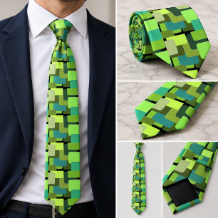 Retro-geometrische Limette-Oliv-Jade-Grün-Abstrakt Krawatte