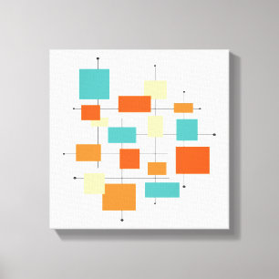 Retro-geometrische Orange- und Blautöne der Mitte Leinwanddruck