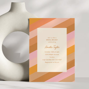 Retro-geometrische rosa-orange Streifen Braut-Brun Einladung