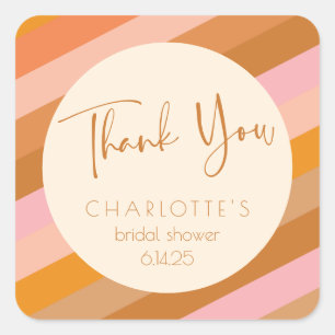 Retro-geometrische rosa-rötliche Hochzeitsdusche D Quadratischer Aufkleber