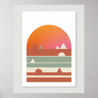 Retro-geometrische Sonnenuntergang-Wüsten-Minimali Poster