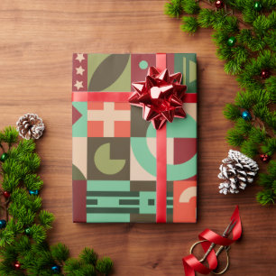 Retro-geometrische Weihnachtsverpackung Rot & Grün Geschenkpapier