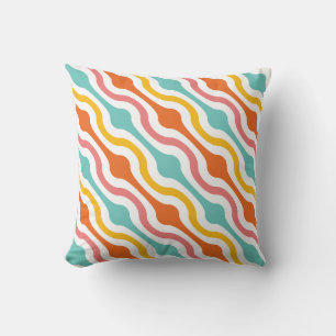 Retro-geometrische Wellen Orange Pink Türkis Gelb Kissen