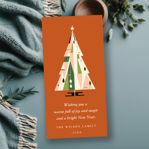 Retro Geometrischer Weihnachtsbaum Blush Grün Rost Feiertagskarte
