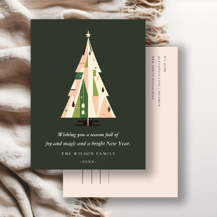 Retro geometrischer Weihnachtsbaum Rotwald Grün Feiertagspostkarte