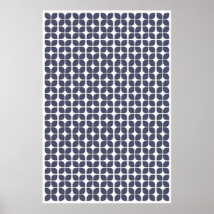 Retro-geometrisches Blattmuster Blaues Poster