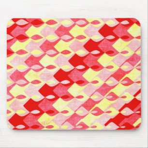 Retro geometrisches Diamantmuster Rot, Pink und Ge Mousepad