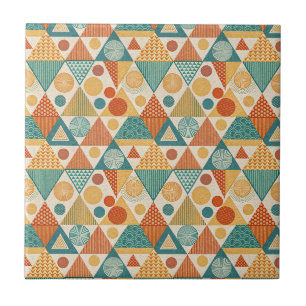 Retro-geometrisches Dreiecks- und Kreis-Abstraktmu Fliese