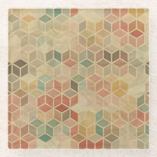 Retro geometrisches Muster 5 Glasuntersetzer (Vorderseite)
