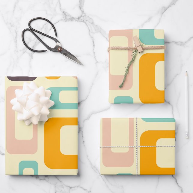 Retro-geometrisches Muster auf hellbeigem Hintergr Geschenkpapier Set (Vorderseite)