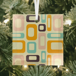 Retro-geometrisches Muster auf hellbeigem Hintergr Ornament Aus Glas