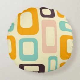 Retro-geometrisches Muster auf hellbeigem Hintergr Rundes Kissen