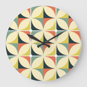 Retro-geometrisches Muster der 60er Jahre. Große Wanduhr