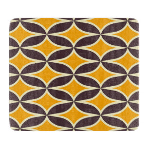 Retro geometrisches Muster gelbes und braunes Blat Schneidebrett