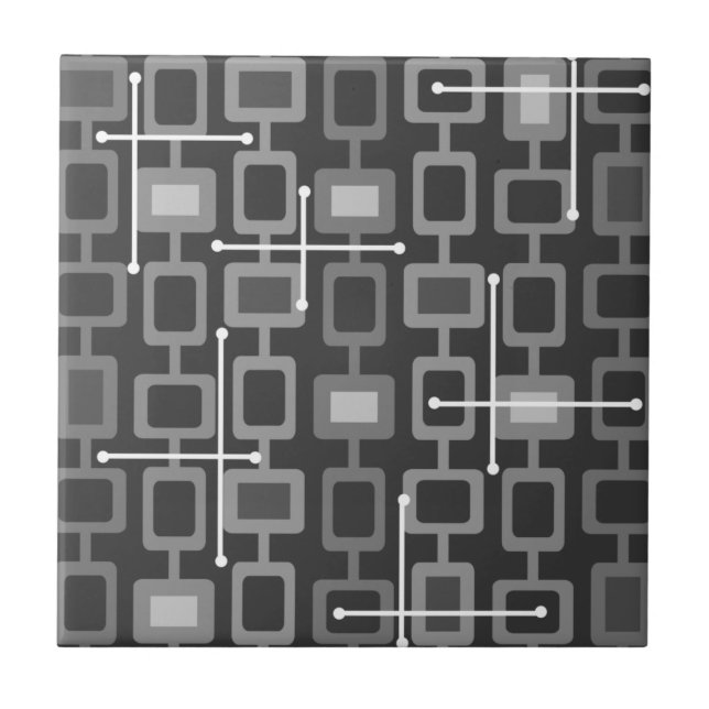 Retro Geometrisches Muster Gray der 50er Jahre Fliese (Vorderseite)