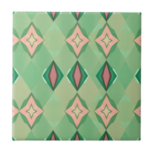 Retro geometrisches Muster Grün Pink Diamant Stern Fliese