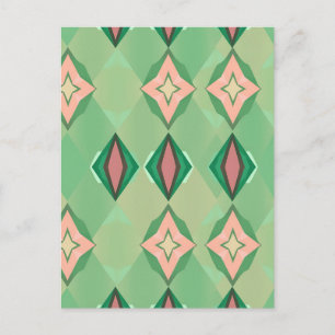 Retro geometrisches Muster Grün Pink Diamant Stern Postkarte