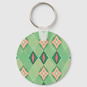 Retro geometrisches Muster Grün Pink Diamant Stern Schlüsselanhänger