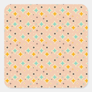 Retro-geometrisches Muster in Türkis, Orange und S Quadratischer Aufkleber