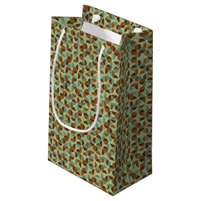 Retro geometrisches Muster Kleine Geschenktüte (Rückseite Schrägansicht)