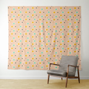 Retro-geometrisches Muster mit Türkis, Orange und Wandteppich