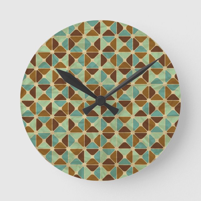 Retro geometrisches Muster Runde Wanduhr (Vorderseite)