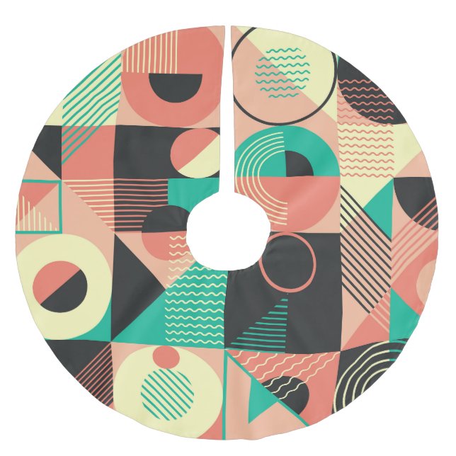 Retro-geometrisches Musterdesign Polyester Weihnachtsbaumdecke (Vorderseite)