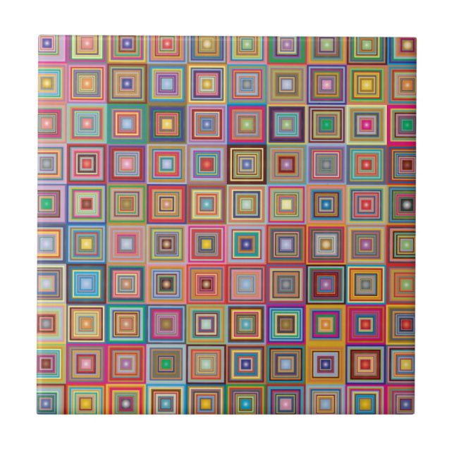 Retro-geometrisches quadratisches Fliesenmuster Fliese (Vorderseite)
