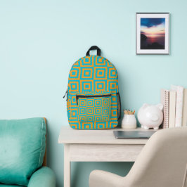 Retro-geometrisches Quadratmuster – kräftiges Oran Bedruckter Rucksack