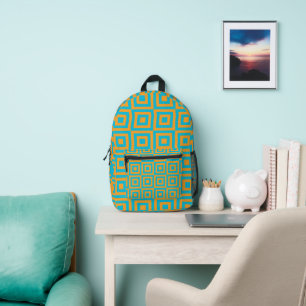 Retro-geometrisches Quadratmuster – kräftiges Oran Bedruckter Rucksack