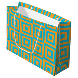 Retro-geometrisches Quadratmuster – kräftiges Oran Große Geschenktüte