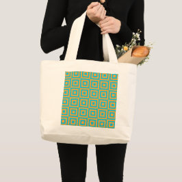 Retro-geometrisches Quadratmuster – kräftiges Oran Jumbo Stoffbeutel