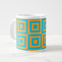 Retro-geometrisches Quadratmuster – kräftiges Oran Jumbo-Tasse