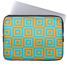 Retro-geometrisches Quadratmuster – kräftiges Oran Laptopschutzhülle