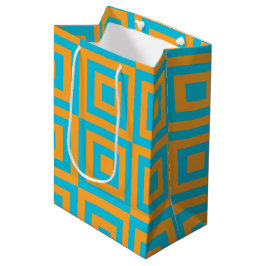 Retro-geometrisches Quadratmuster – kräftiges Oran Mittlere Geschenktüte