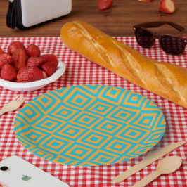Retro-geometrisches Quadratmuster – kräftiges Oran Pappteller