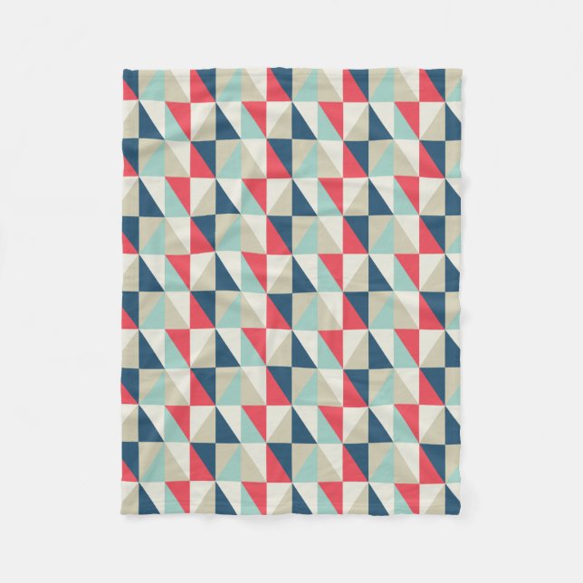 Retro geometrisches rotes und blaues fleecedecke (Vorderseite)
