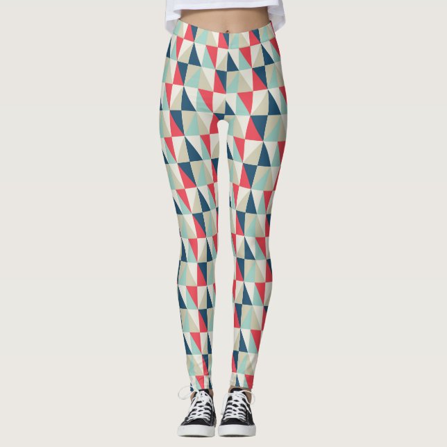 Retro geometrisches rotes und blaues leggings (Vorderseite)
