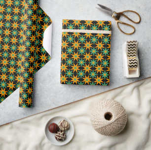 Retro-geometrisches Sterne-Muster Geburtstagsgesch Geschenkpapier