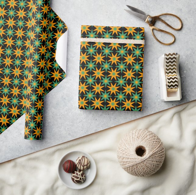 Retro-geometrisches Sterne-Muster Geburtstagsgesch Geschenkpapier (Kunsthandwerk)